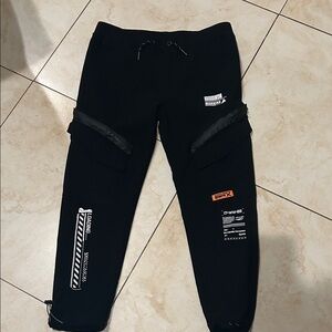 Black Cargo Joggers with Graphic Details